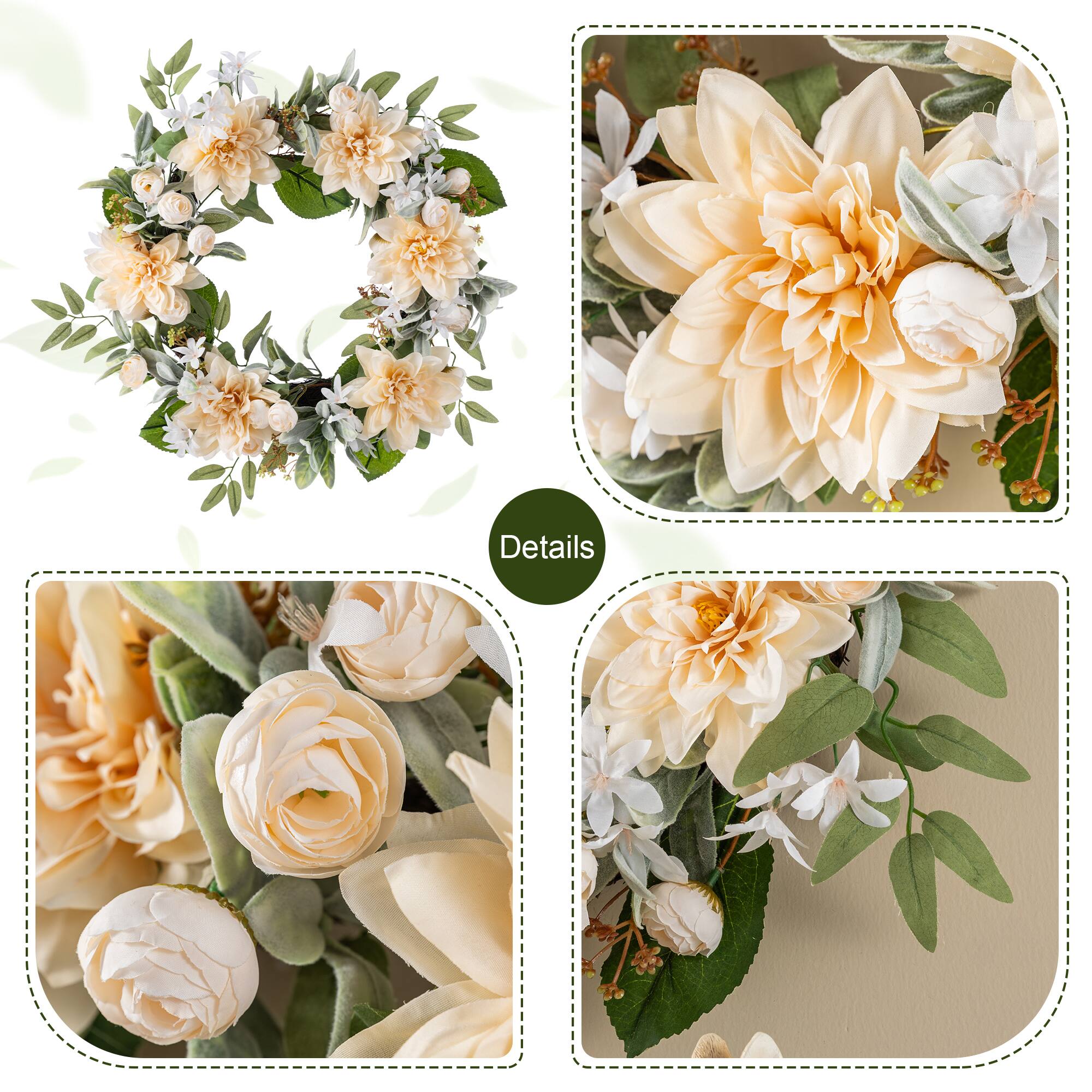 Glitzhome® 24" Peach Dahlia Floral Wreath with Black Metal Hanger